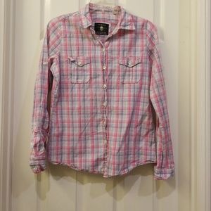 Fear For Wear plaid pink button down shirt